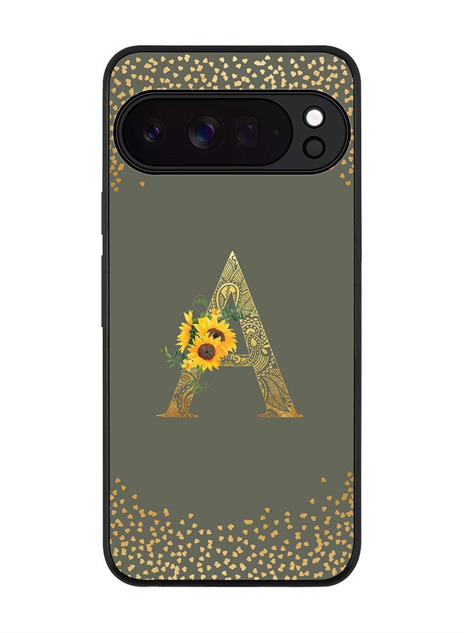 For Google Pixel 10 Pro XL Case,Slim fit Camera Protection, Shockproof Thin Phone cover  - Custom Floral Monogram - A  (Olive Green )